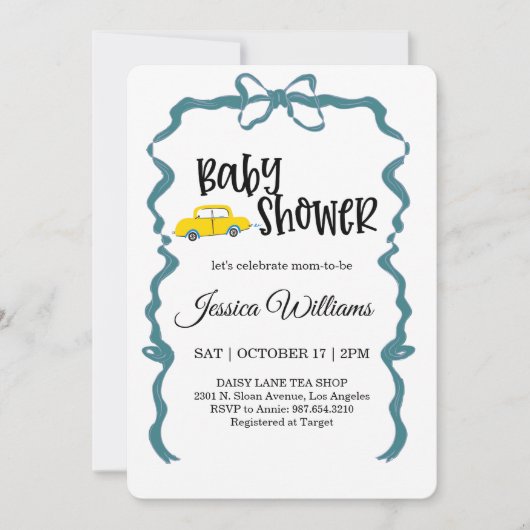 Aquarel Vintage Auto Baby Shower Uitnodiging (Voorkant)