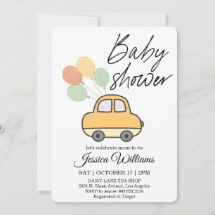 Aquarel Vintage Auto Baby Shower Uitnodiging