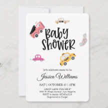 Aquarel Vintage Auto Baby Shower Uitnodiging