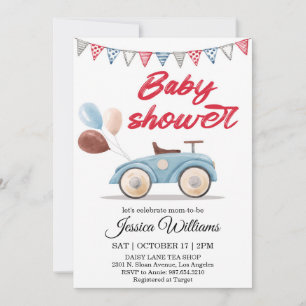 Aquarel Vintage Auto Baby Shower Uitnodiging