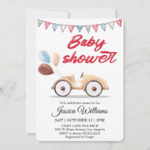Aquarel Vintage Auto Baby Shower Uitnodiging