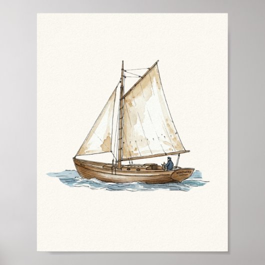 Aquarel Vintage Boot Nautilus Poster (Voorkant)