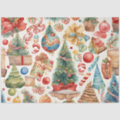 Aquarel Vintage Kerst Tissue Papier (Voorkant)