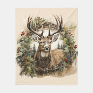 Aquarel Vintage Kersthertenkleur Ontwerp Fleece Deken