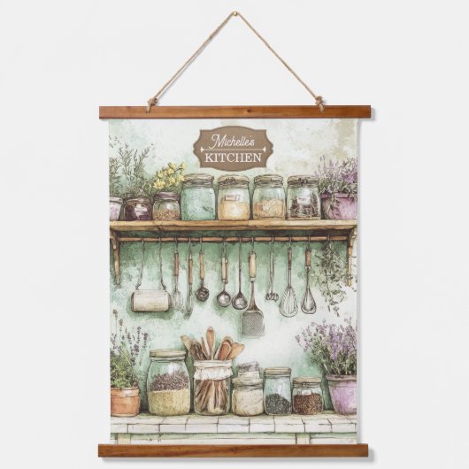Aquarel Vintage Keuken Hangend Wandkleed (Voorkant)