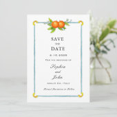 Aquarel vintage oranje save the date (Staand voorkant)