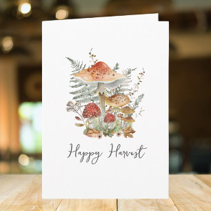 Aquarel Vintage Paddenstoelen en Varensbladeren Kaart