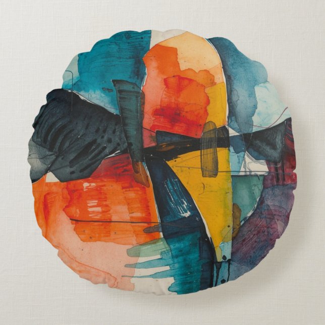 Aquarel vintage rond kussen (Voorkant)