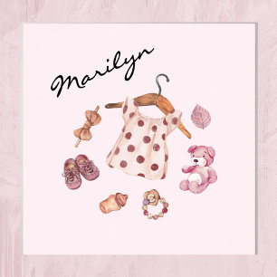 Aquarel Vintage Speelgoed Roze Kinderkamer Kunst Poster