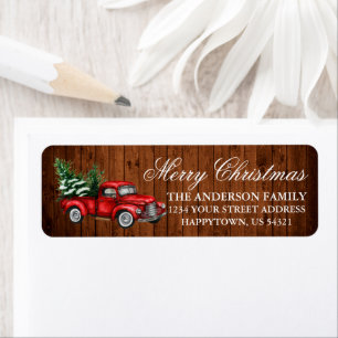 Aquarel Vintage Truck Houten Kerstadres Etiket