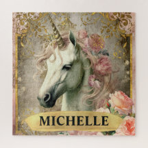 Aquarel Vintage Witte Eenhoorn en Roze Rozen