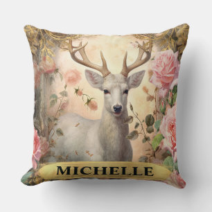 Aquarel Vintage Witte Hert en Roze Rozen Kussen