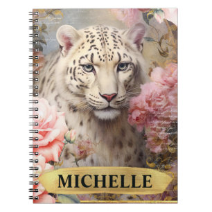 Aquarel Vintage Witte Luipaard en Roze Rozen Notitieboek