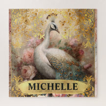Aquarel Vintage Witte Pauw en Roze Rozen