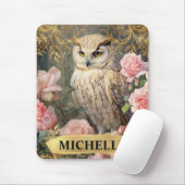 Aquarel Vintage Witte Uil en Roze Rozen Muismat (Met muis)