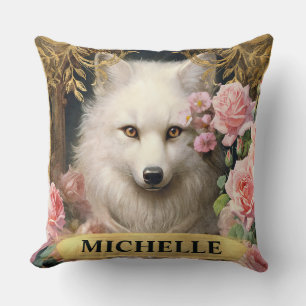 Aquarel Vintage Witte Vos en Roze Rozen Kussen