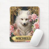 Aquarel Vintage Witte Vos en Roze Rozen Muismat (Met muis)