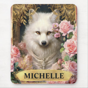 Aquarel Vintage Witte Vos en Roze Rozen Muismat