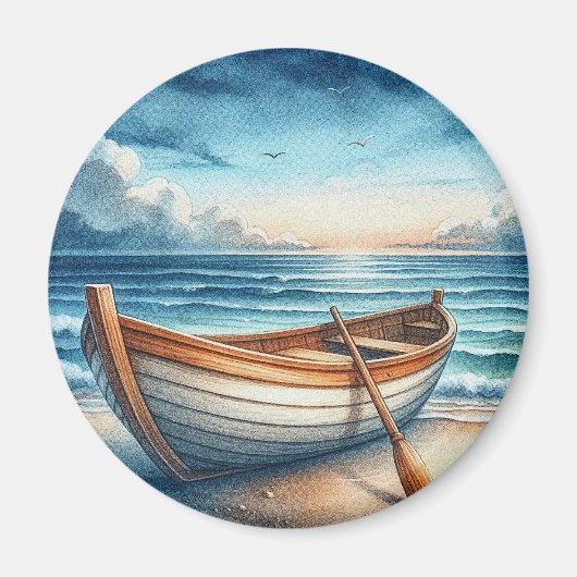 Aquarel Vintage Zeekleurige Roeiboot Magneet (Voorkant)