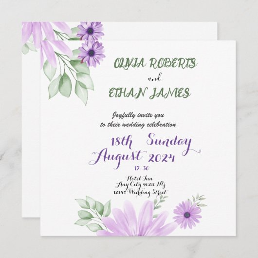 Aquarel Violet Bloemig Bewaar de Datum – Elegant Save The Date (Voorkant / Achterkant)