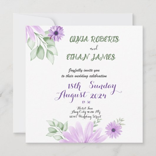 Aquarel Violet Bloemig Bewaar de Datum – Elegant Save The Date (Voorkant)