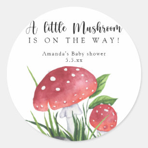 Aquarel vliegenzwam is onderweg! baby shower ronde sticker