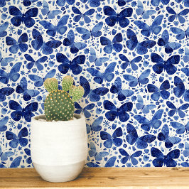Aquarel Vlinder Blauw en Witte Kunst Behang