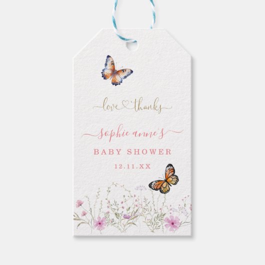 Aquarel Vlinder Wildflower Baby shower Cadeaulabel (Voorkant)