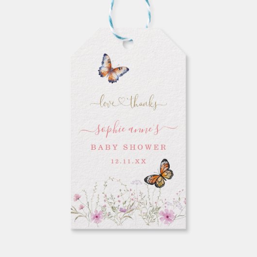 Aquarel Vlinder Wildflower Baby shower Cadeaulabel (Achterkant)