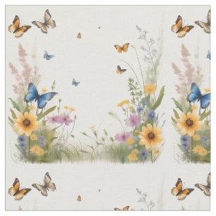 aquarel vlinders en wilde bloemen, stof