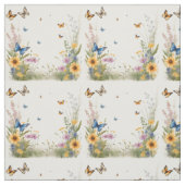 aquarel vlinders en wilde bloemen, stof (Swatch)