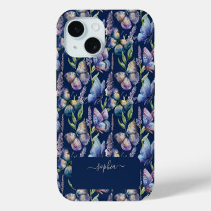 Aquarel Vlinders Wisteria Bloem Aangepaste Naam iPhone 15 Case