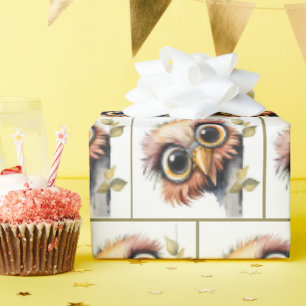 Aquarel Vogel die rond een Boom gluurt Cadeaupapier