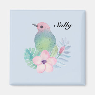 Aquarel Vogel en Bloem Magneet