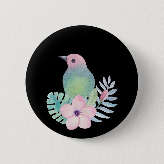 Aquarel Vogel en Bloemen Ronde Button 5,7 Cm (Voorkant)