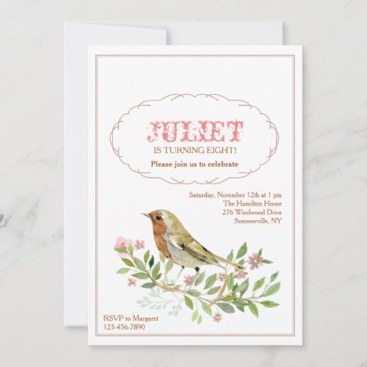 Aquarel Vogel Uitnodiging (Voorkant)
