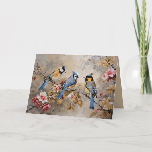 Aquarel Vogels en Bloemstuk Aanpasbare Kaart (Voorkant)