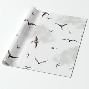 Aquarel Vogels in Vlucht en Nevelige Wolken Cadeaupapier