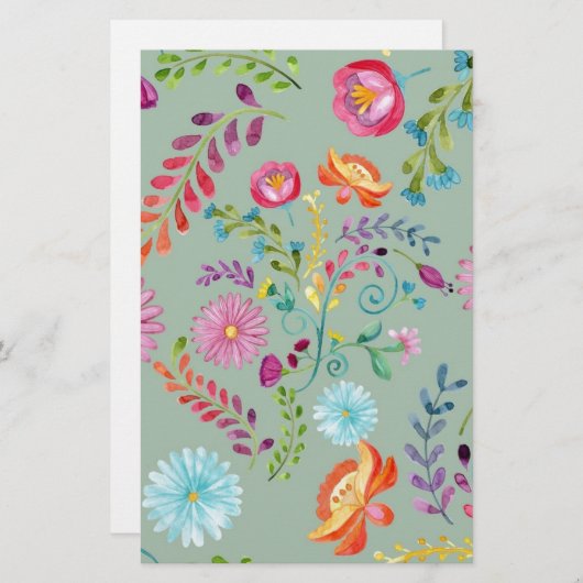 Aquarel Volk Bloemen - Aanpasbaar Briefpapier (Voorkant / Achterkant)