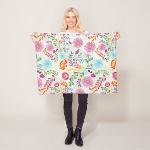Aquarel Volk Bloemen - Aanpasbaar Fleece Deken