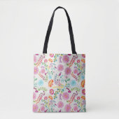 Aquarel Volkskunst Bloemen - Aanpasbaar Tote Bag (Voorkant)