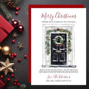 Aquarel Voordeur Prettig Kerstfeest Feestdagenkaart