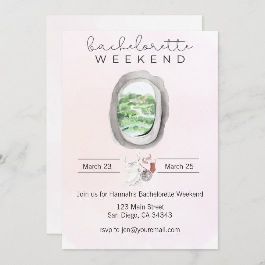 Aquarel vrijgezellen-vliegtuig-raam uitnodiging (Voorkant / Achterkant)