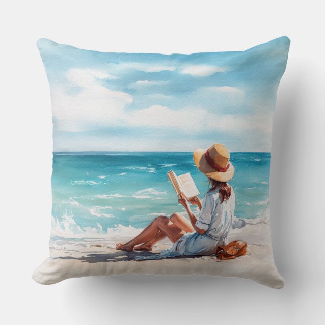 AQUAREL VROUW LEZEND OP HET STRAND KUSSEN (Voorkant)
