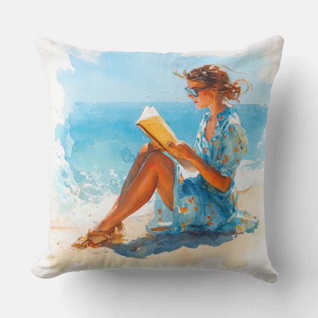 AQUAREL VROUW LEZEND OP HET STRAND KUSSEN (Voorkant)