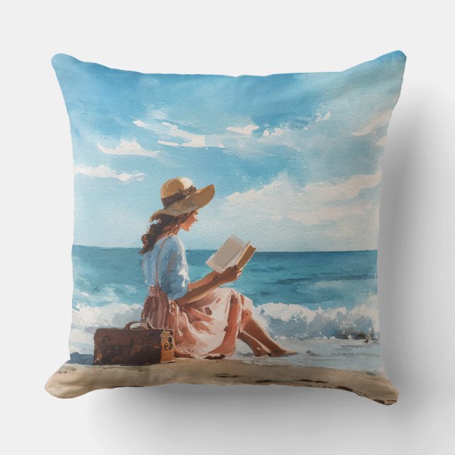 AQUAREL VROUW LEZEND OP HET STRAND KUSSEN (Voorkant)