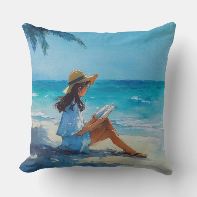 AQUAREL VROUW LEZEND OP HET STRAND KUSSEN (Voorkant)