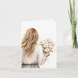 Aquarel Vrouw Met Madeliefje Kaart