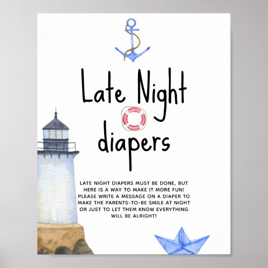 Aquarel vuurtoren - Late Night luiers Poster (Voorkant)