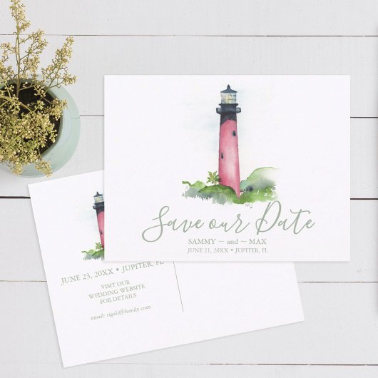 Aquarel Vuurtoren Save the Date Briefkaart